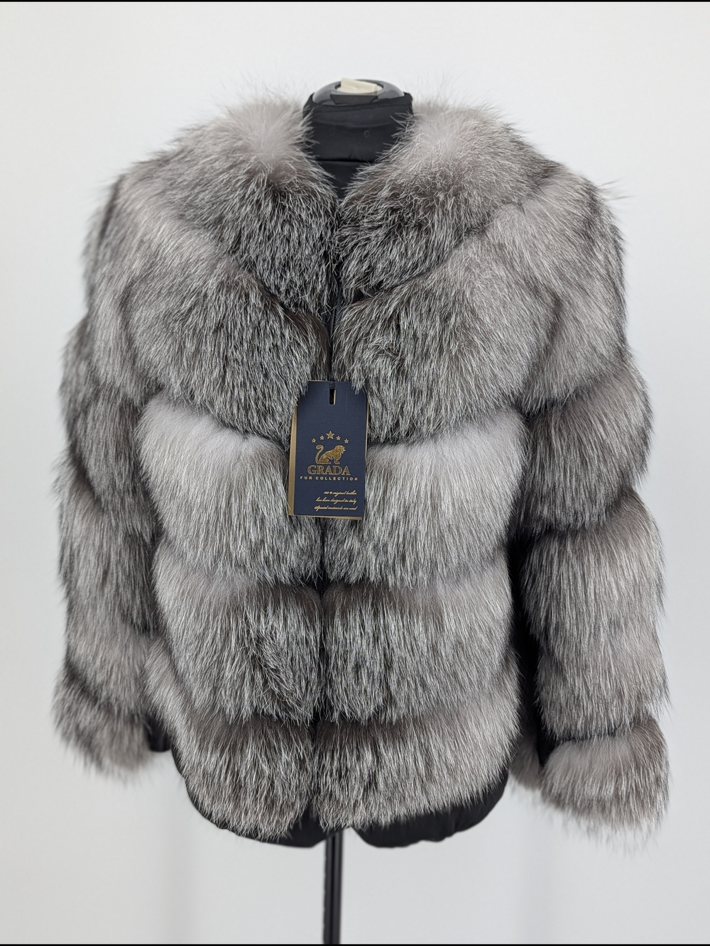 NWT Genuine Grada Luxury Silver Fox Fur Jacket Sz L